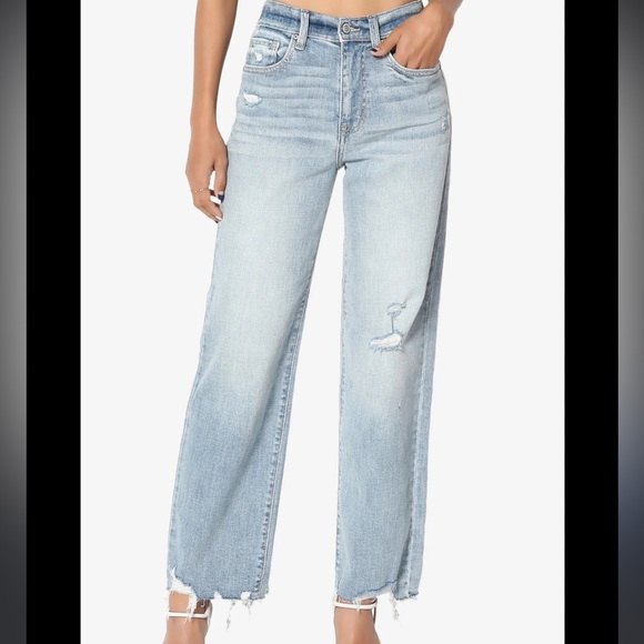 Eunina Jeans Dawn High Rise Wide Leg Crop Jeans Distressed Medium Wash Size 25” - Picture 6 of 6